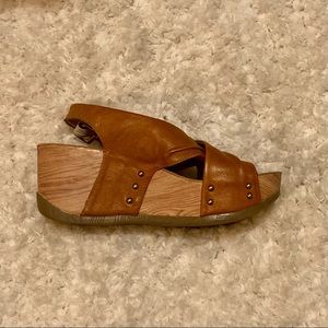 Bussola Formentera Wedge Sandals Size 38/7.5 Capretto Papaya